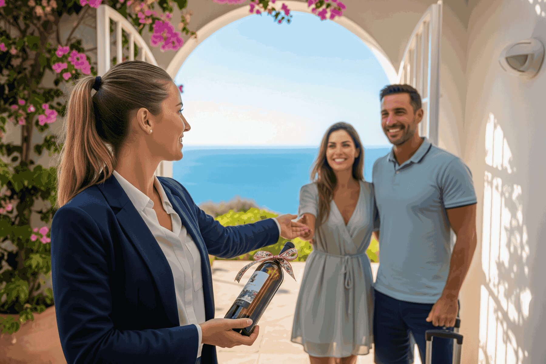 Guests arriving at a luxury villa on Krk Island with a personal welcome